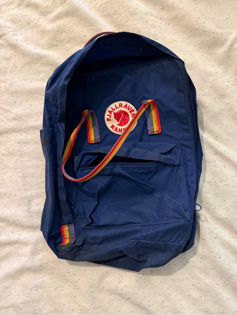 Fjallraven Kanken Navy Backpack with Rainbow Straps